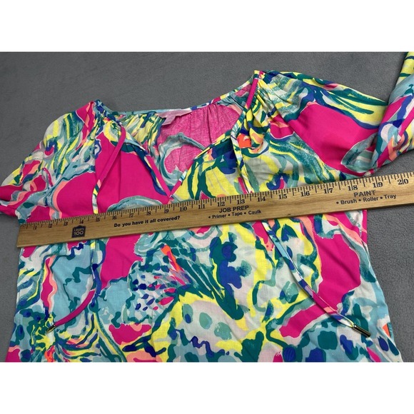 Lilly Pulitzer Blouse Womens XXS Pink Willa Artsy Colorful Rayon Tunic Light - Picture 4 of 9